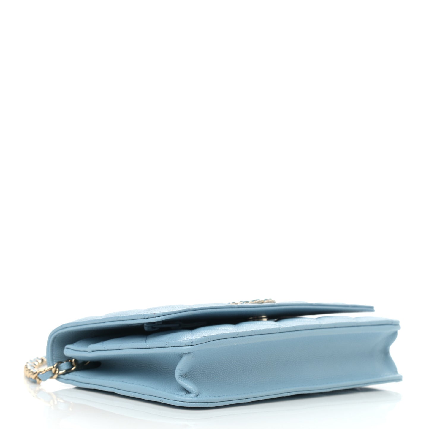 Caviar Quilted Crystal CC Wallet On Chain WOC Light Blue
