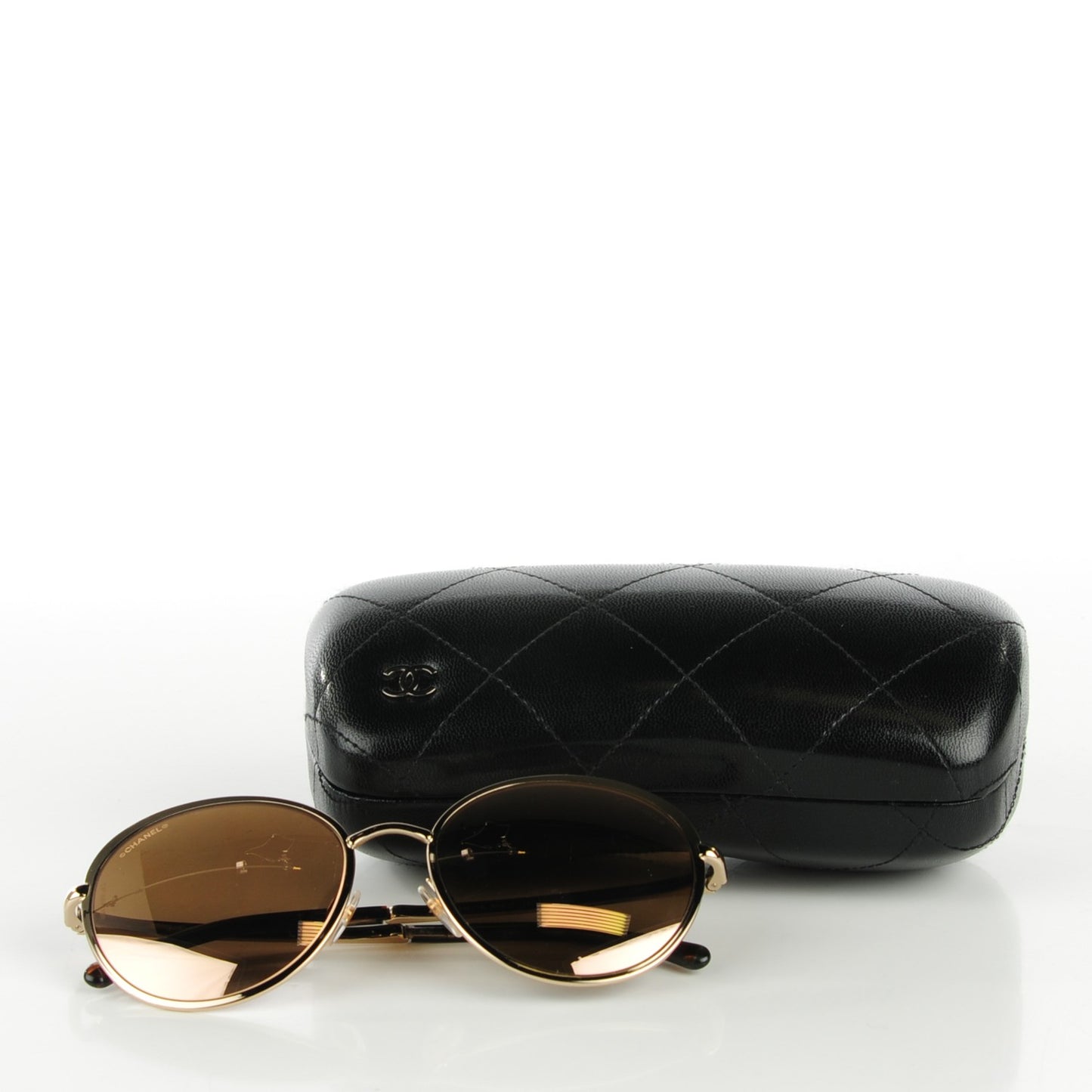 18k Gold Mirror Round Signature Sunglasses 4206 Gold