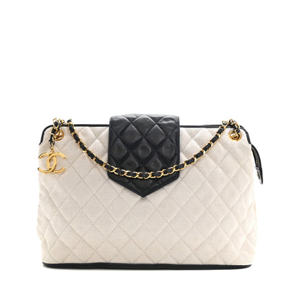 Chanel Woven RaffiaLambskin Quilted Chain Shoulder Bag White Blue 1 of 8