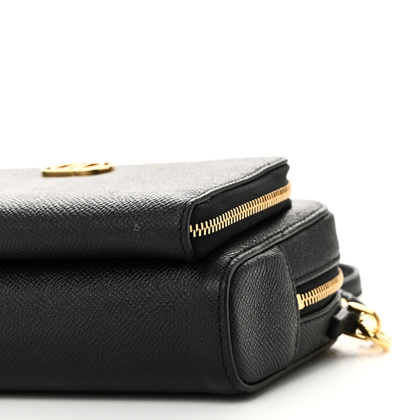 Grained Calfskin Caro Double Pouch Black