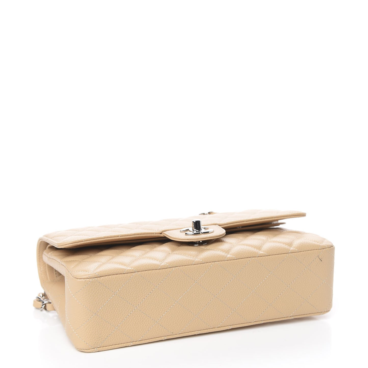 Caviar Quilted Medium Double Flap Beige