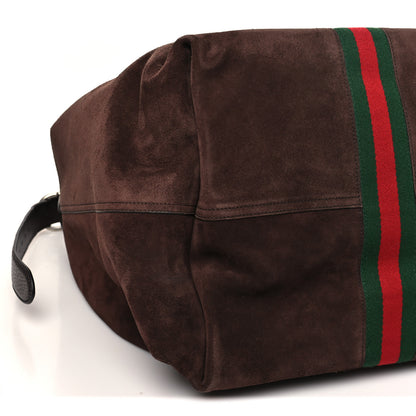 Gucci Suede Textured Dollar Calfskin Web Medium Jackie 1961 Crossbody Bag Brown 8 of 9