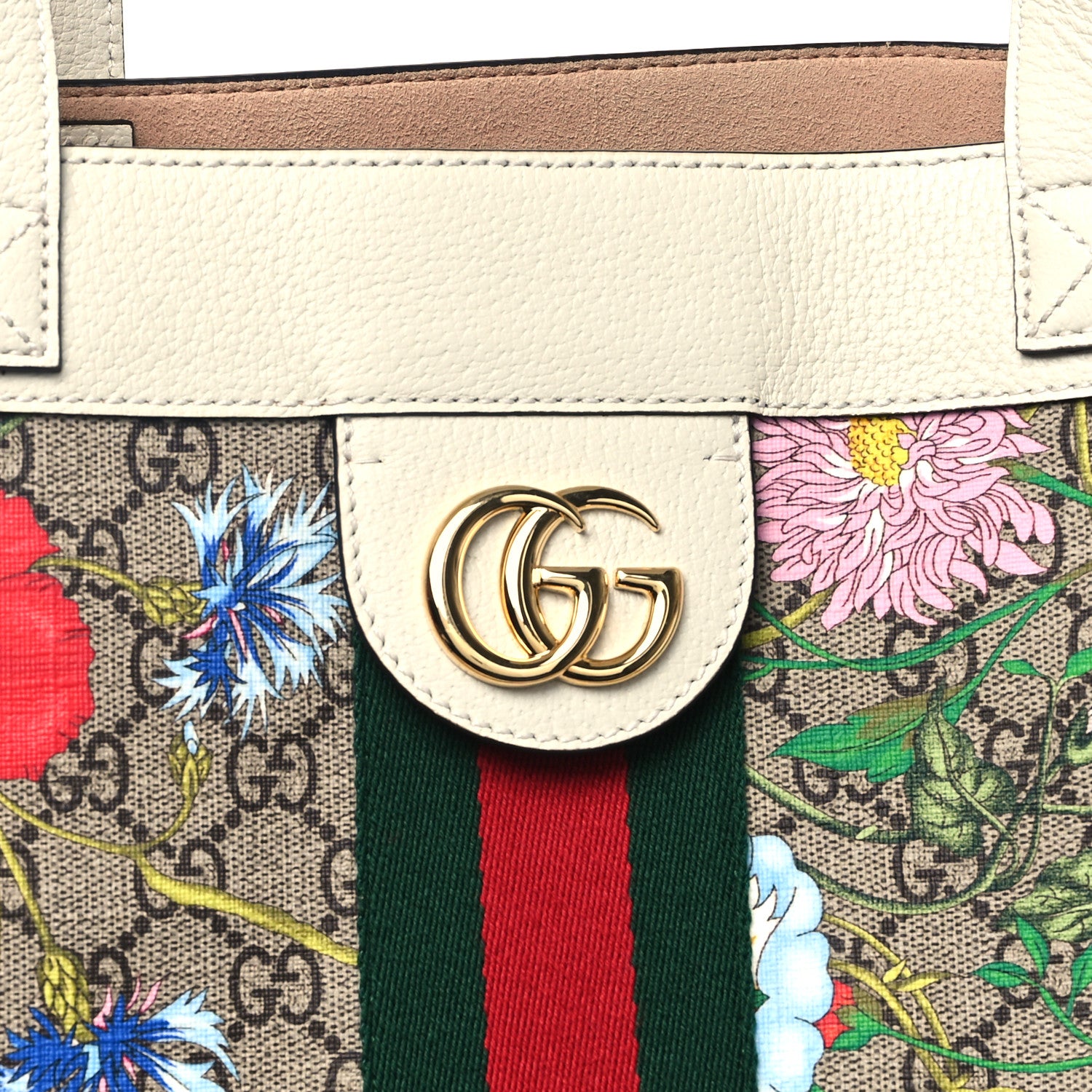 Gucci GG Supreme Monogram Flora Web Ophidia Vertical Shopping Tote White 9 of 13