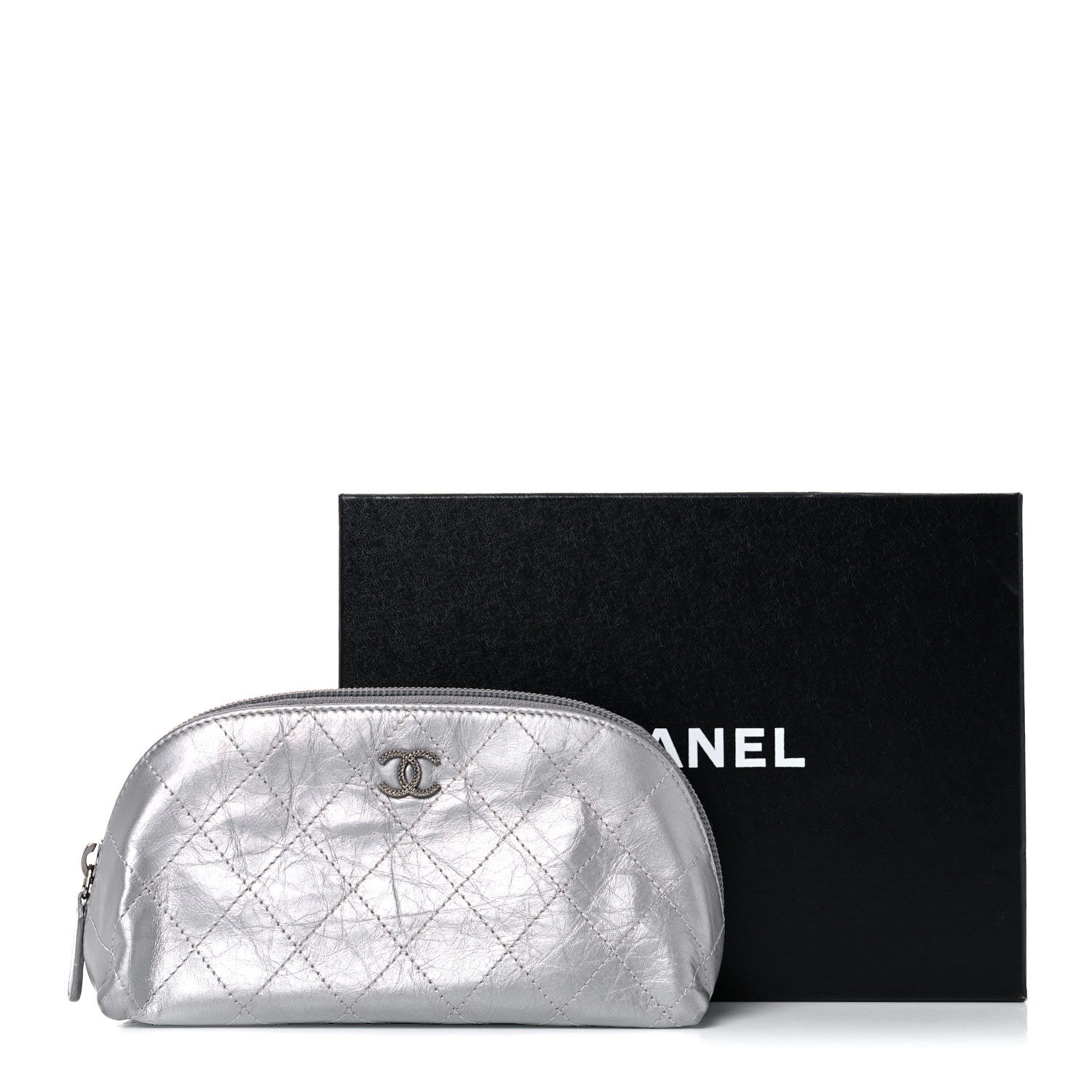 Chanel Metallic Aged Calfskin Quilted Palette Cosmetic Case Silver 15 of 15