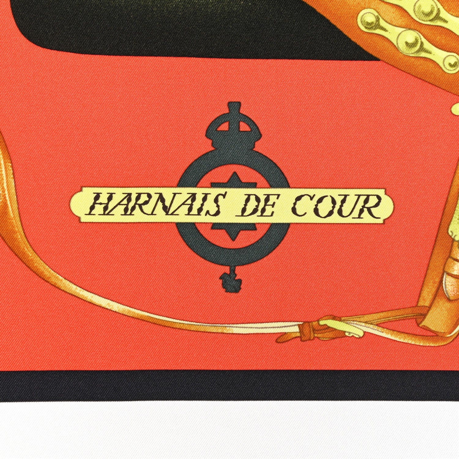 Hermes Silk Harnais De Cour Scarf 90 White Orange Vert 3 of 5