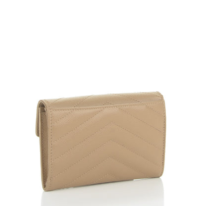Saint Laurent Grain De Poudre Matelasse Chevron Small Monogram Envelope Wallet Dark Beige 3 of 8