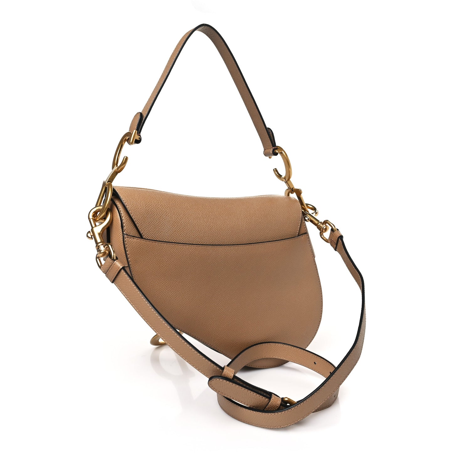 Grained Calfskin Saddle Bag With Strap Warm Taupe
