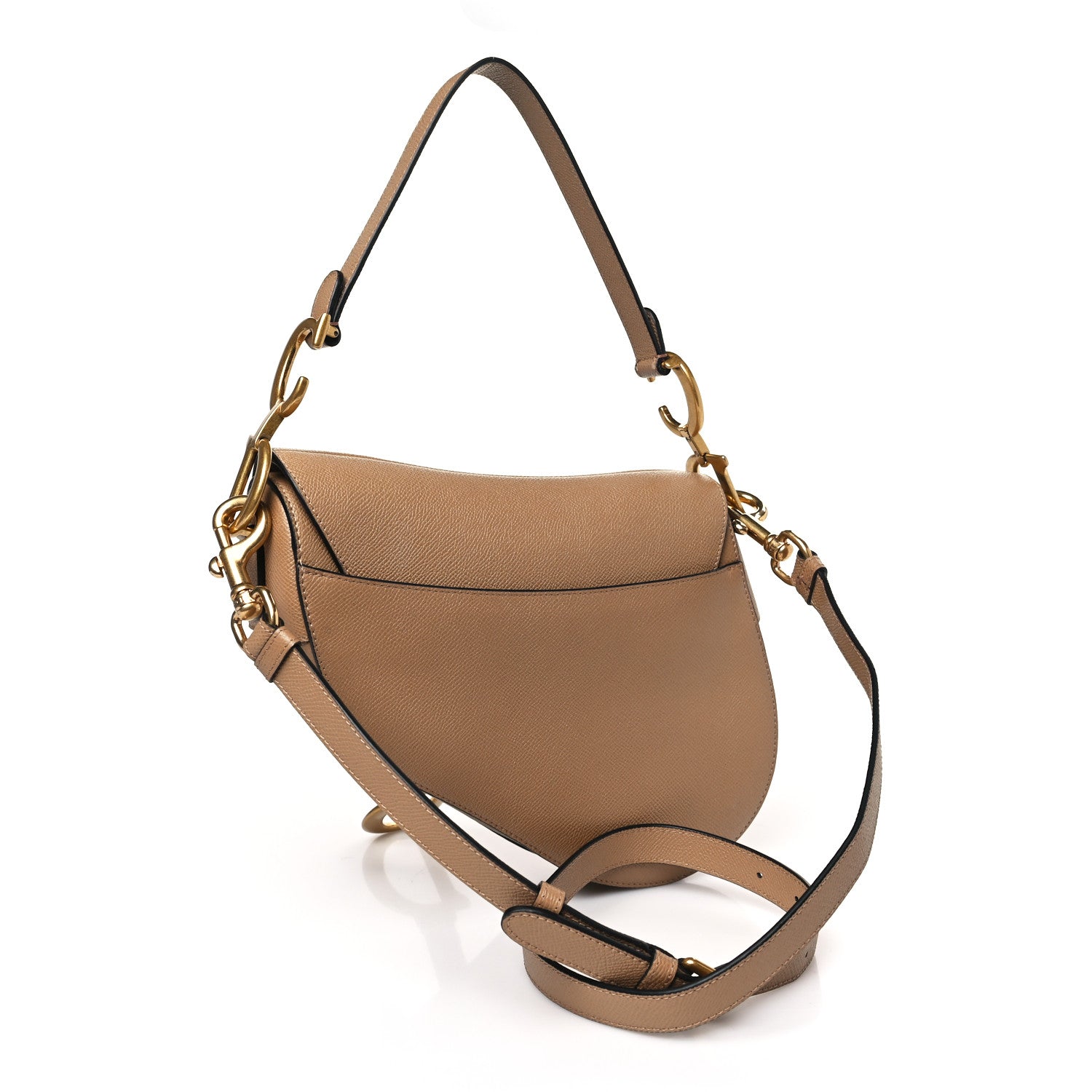 Christian Dior Grained Calfskin Saddle Bag With Strap Warm Taupe 3 of 9
