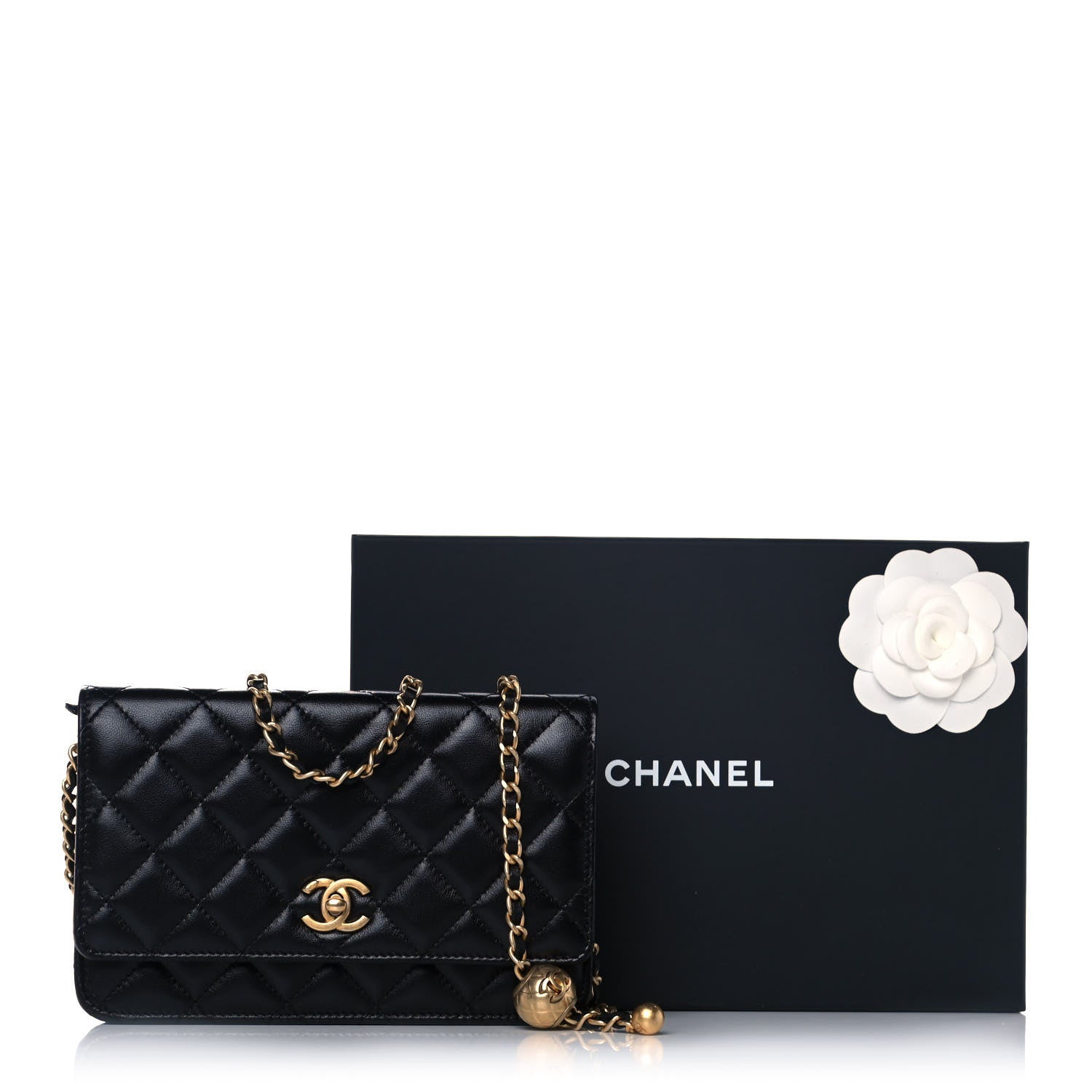 Chanel Lambskin Quilted CC Pearl Crush Wallet on Chain WOC Black 4 of 14