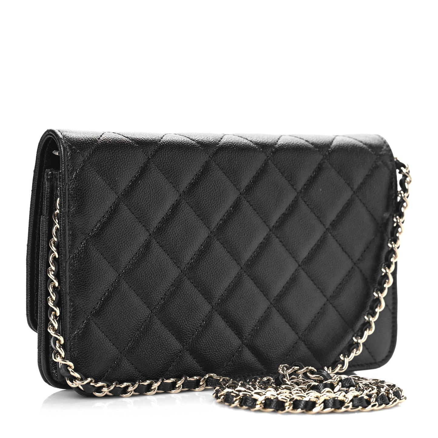 Caviar Quilted Studded CC Wallet on Chain WOC Black