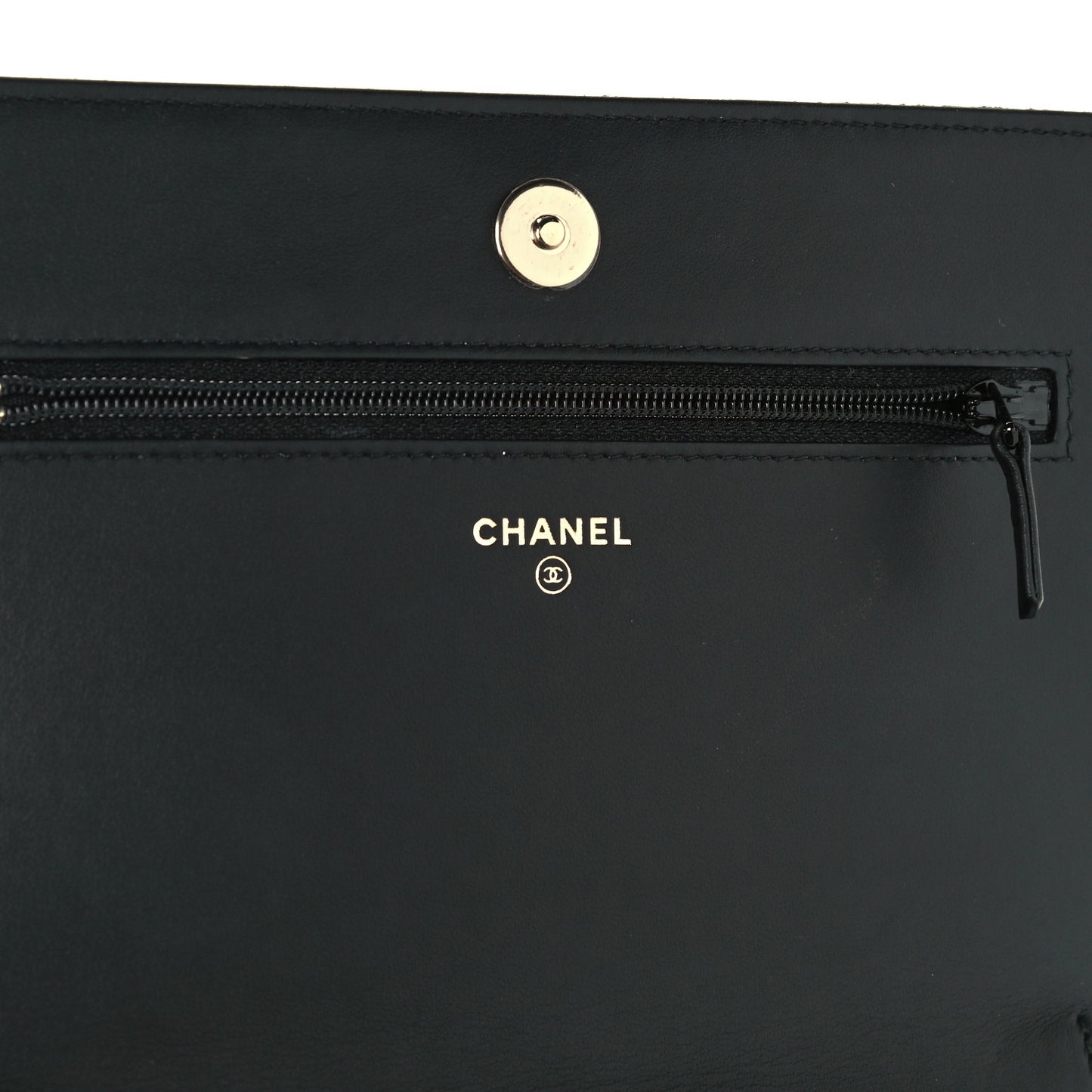 Crackled Patent Calfskin Quilted Pearl Wallet On Chain WOC Black