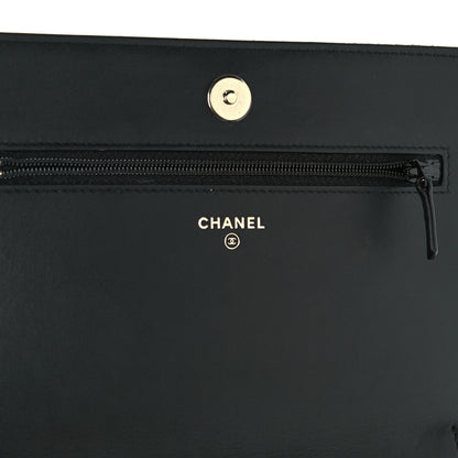 Chanel Crackled Patent Calfskin Quilted Pearl Wallet On Chain WOC Black 6 of 12