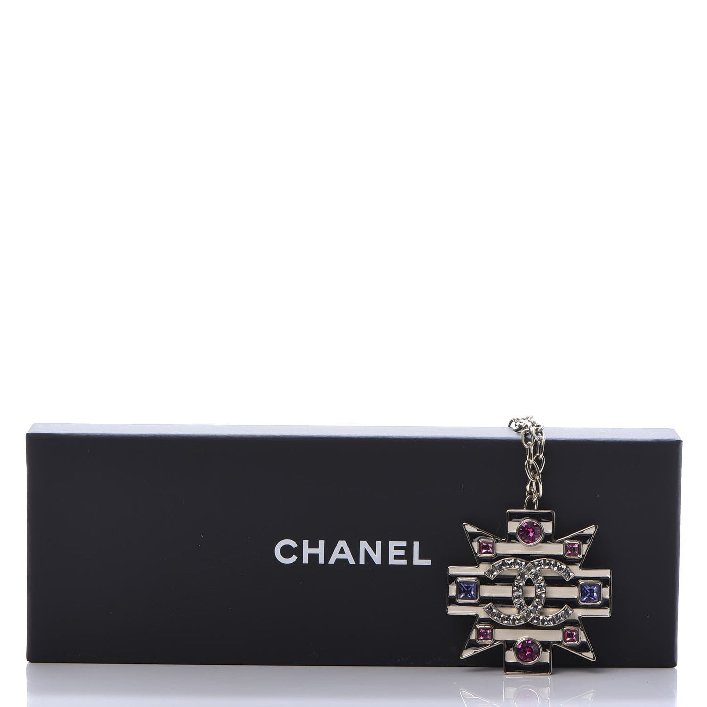 Crystal Enamel Stripe CC Pendant Necklace Gold Multicolor