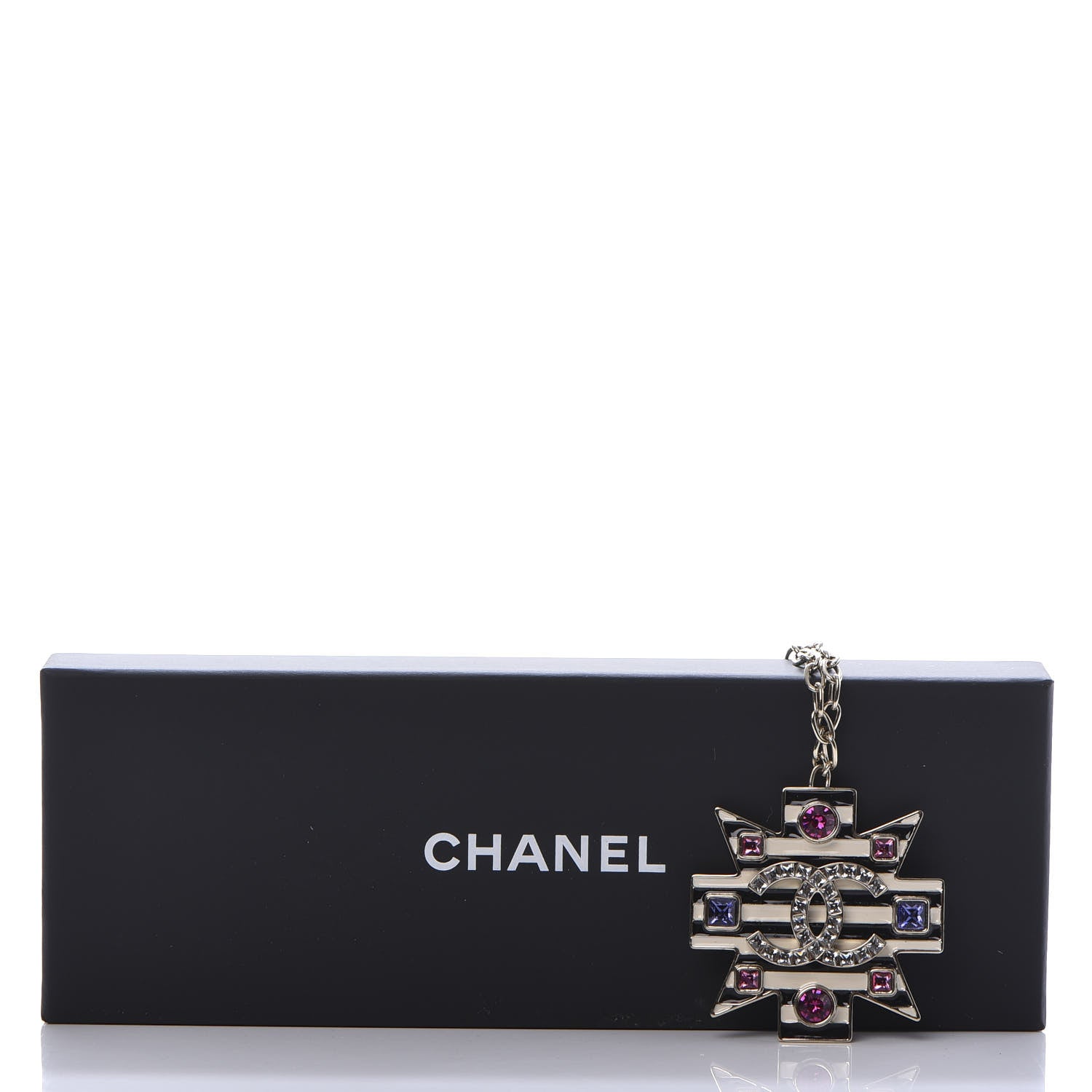 Chanel Crystal Enamel Stripe CC Pendant Necklace Gold Multicolor 7 of 7