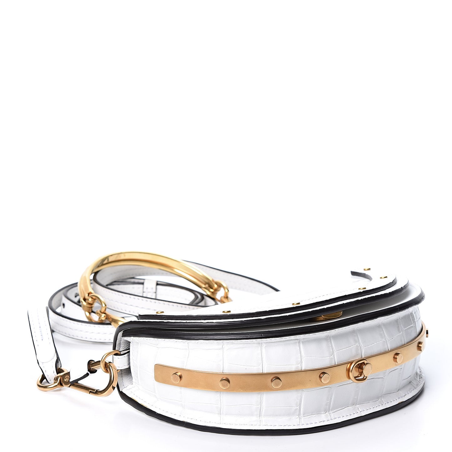 Calfskin Crocodile Embossed Small Nile Bracelet Minaudiere Bag White
