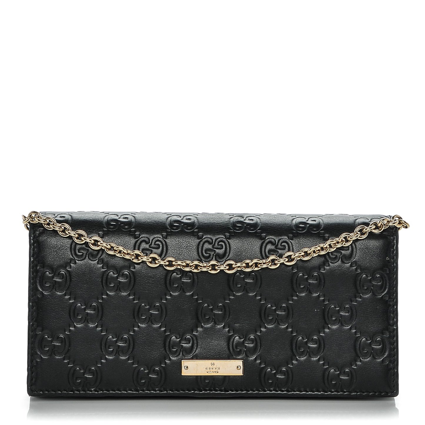 Guccissima Margaux Calfskin Metal Bar Chain Wallet Black