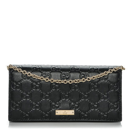 Gucci Guccissima Margaux Calfskin Metal Bar Chain Wallet Black 1 of 6