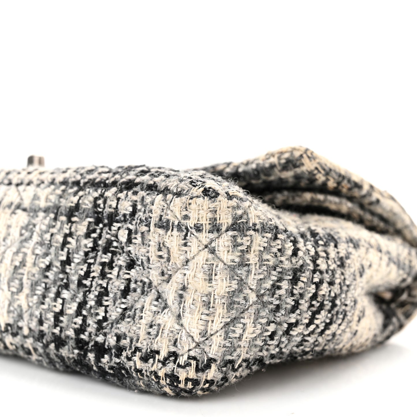 Tweed Quilted Medium Double Flap Beige White Black