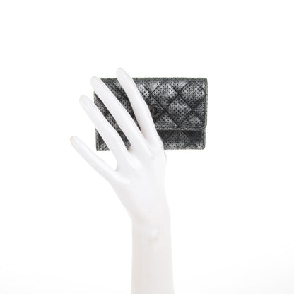 Chanel Metallic Calfskin Perforated Quilted Card Holder Grey 2 of 8