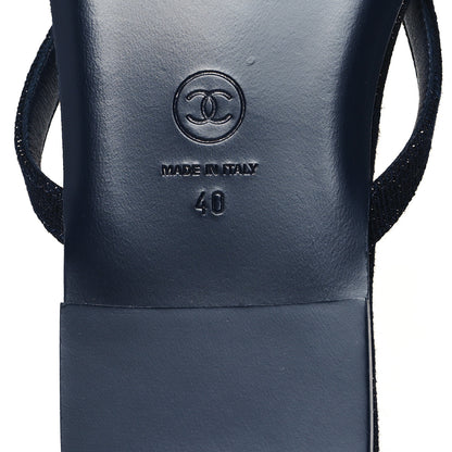 Chanel Cotton SIlk Crystal CC Thong Sandals 40 Dark Blue Silver 7 of 10