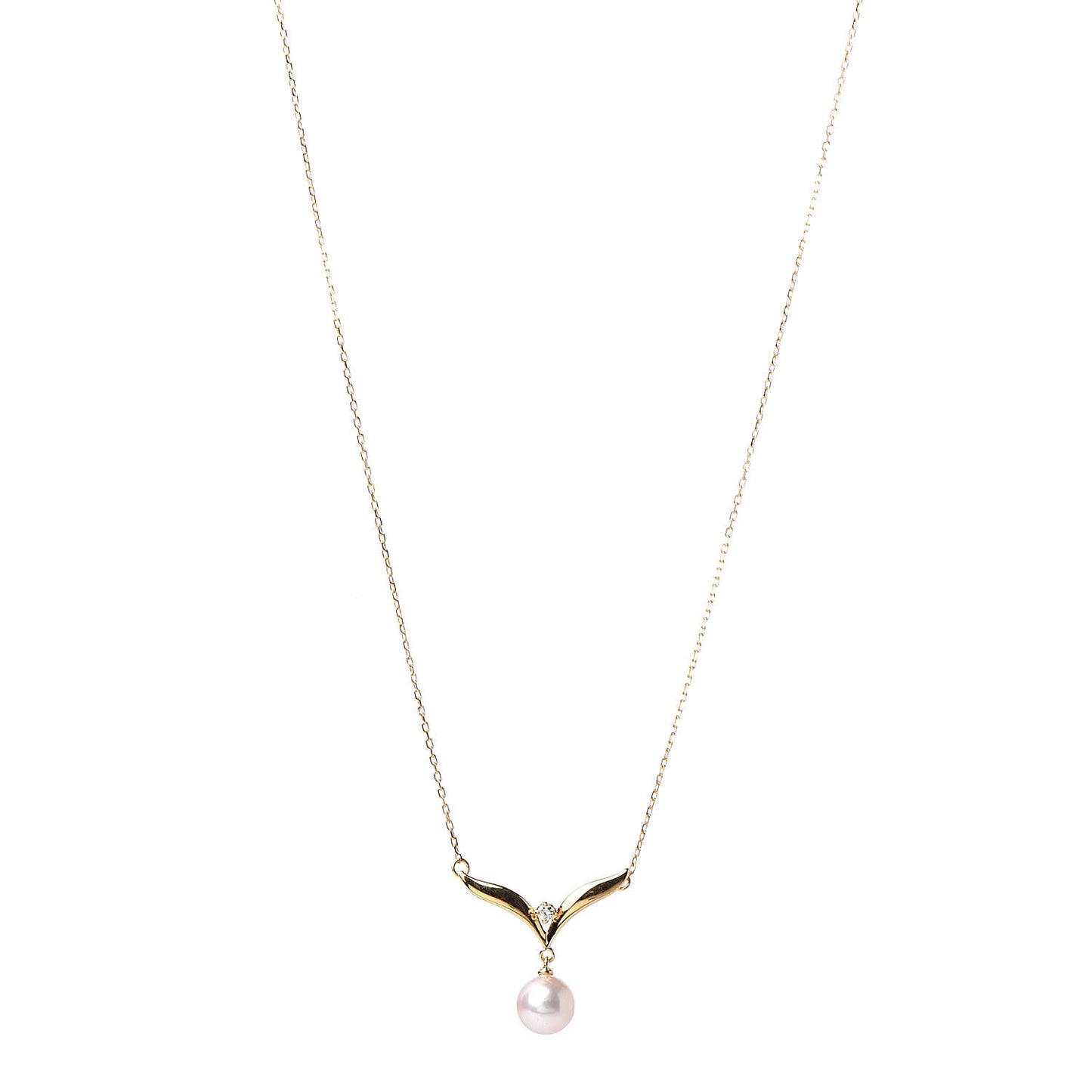 18K Yellow Gold Diamond Akoya Pearl 7mm Pendant Necklace