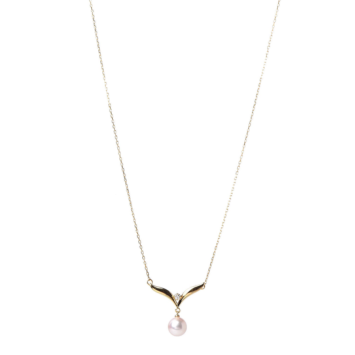 Mikimoto 18K Yellow Gold Diamond Akoya Pearl 7mm Pendant Necklace 1 of 6