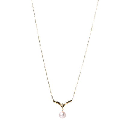 Mikimoto 18K Yellow Gold Diamond Akoya Pearl 7mm Pendant Necklace 1 of 6