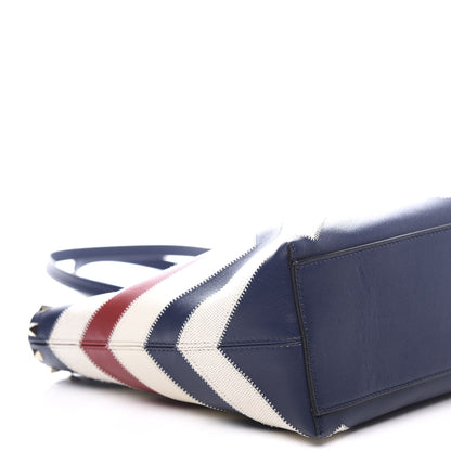 Valentino Garavani Calfskin Canvas Chevron Inlay Small Rockstud Shoulder Tote Blue Red White 6 of 8