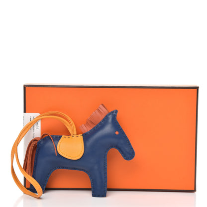Hermes Milo Lambskin Grigri Rodeo Horse Bag Charm MM Bleu de Malte Cornaline Jaune D'Or 4 of 4