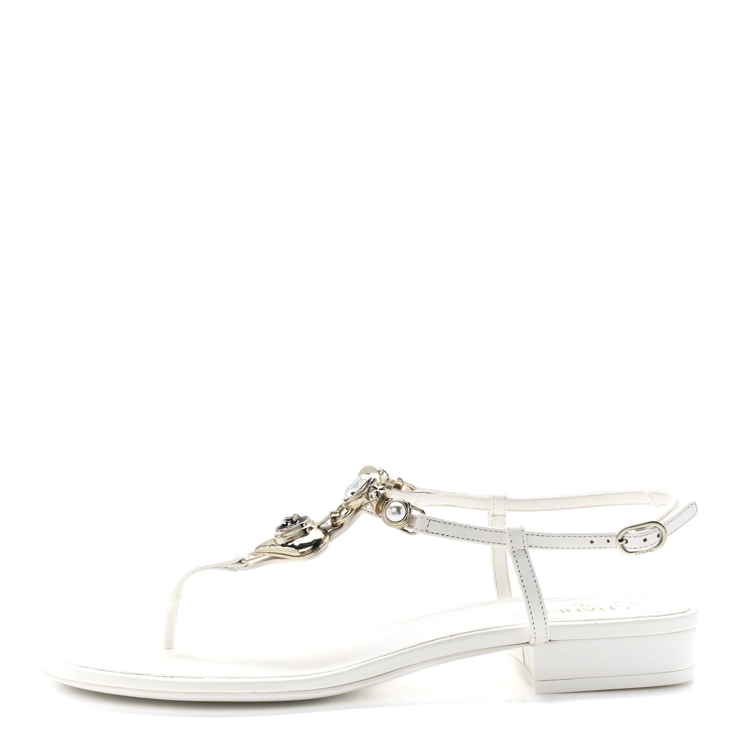 Lambskin Metal Heart Thong Sandals 40.5 White