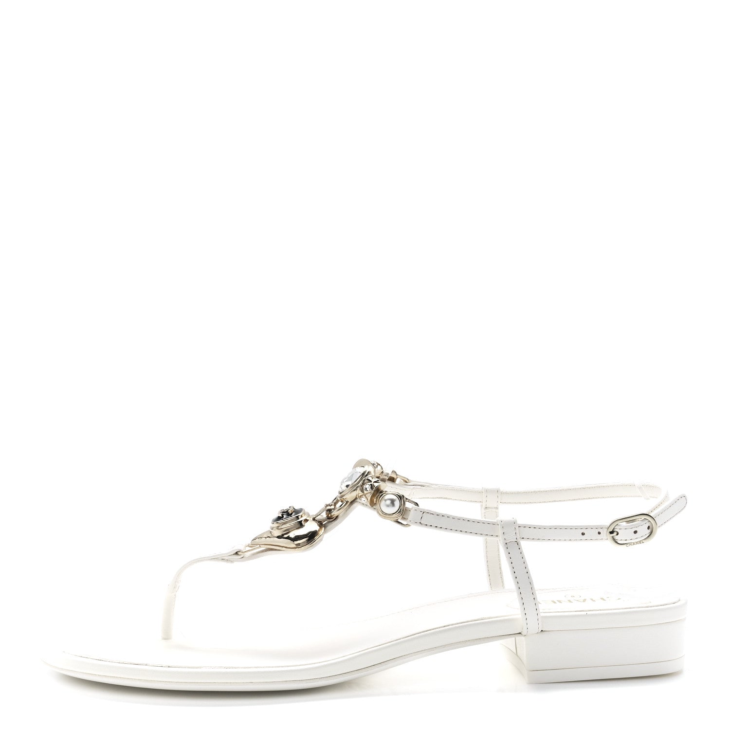 Chanel Lambskin Metal Heart Thong Sandals 40.5 White 1 of 9