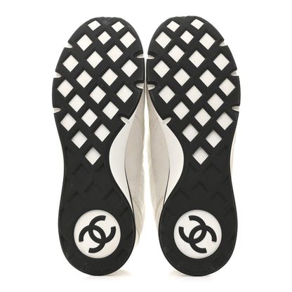 Chanel Nylon Suede Kidskin Calfskin Logo Sneakers 37.5 White Black 6 of 10