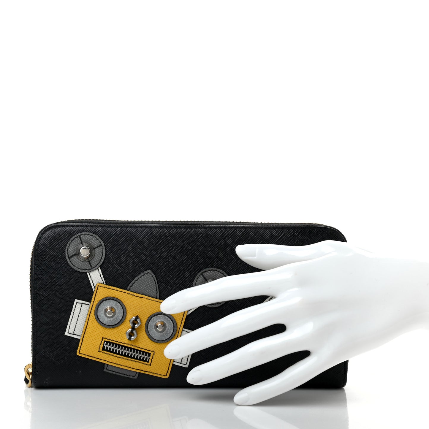 Saffiano Robot Continental Zip Around Wallet Black