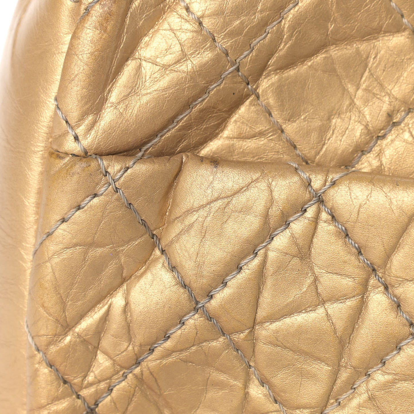 Metallic Aged Calfskin Quilted CC Square Flap Light Gold