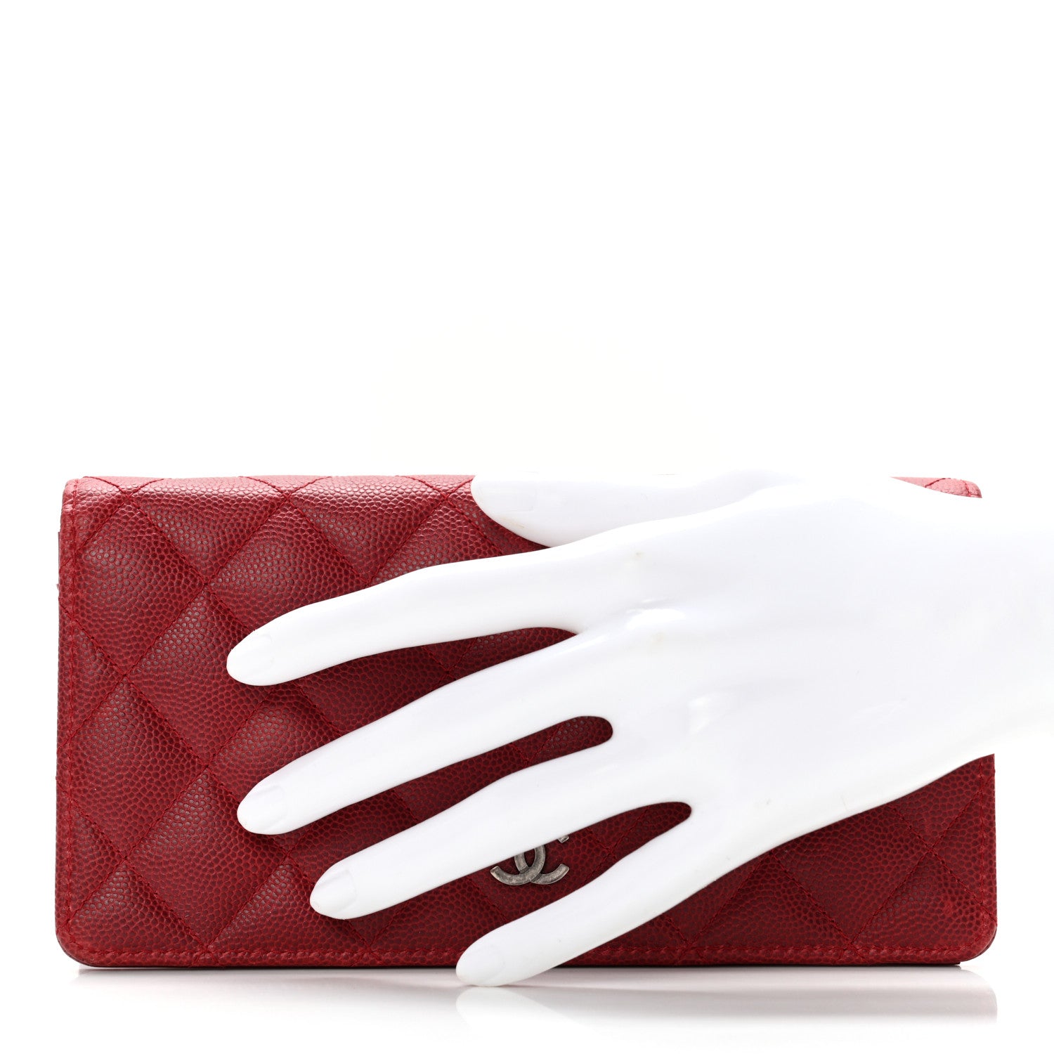 Chanel Caviar Quilted Yen Wallet Red 2 of 13