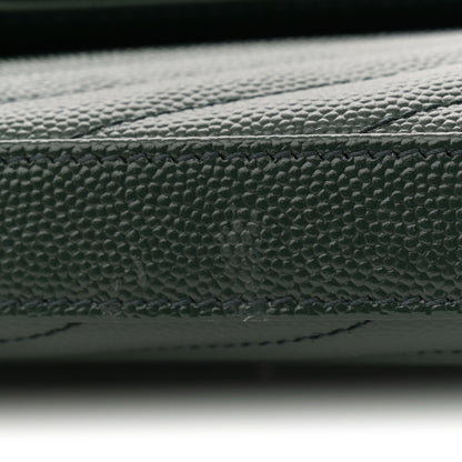 Saint Laurent Grain De Poudre Matelasse Chevron Monogram Chain Wallet Vert Fonce 11 of 12