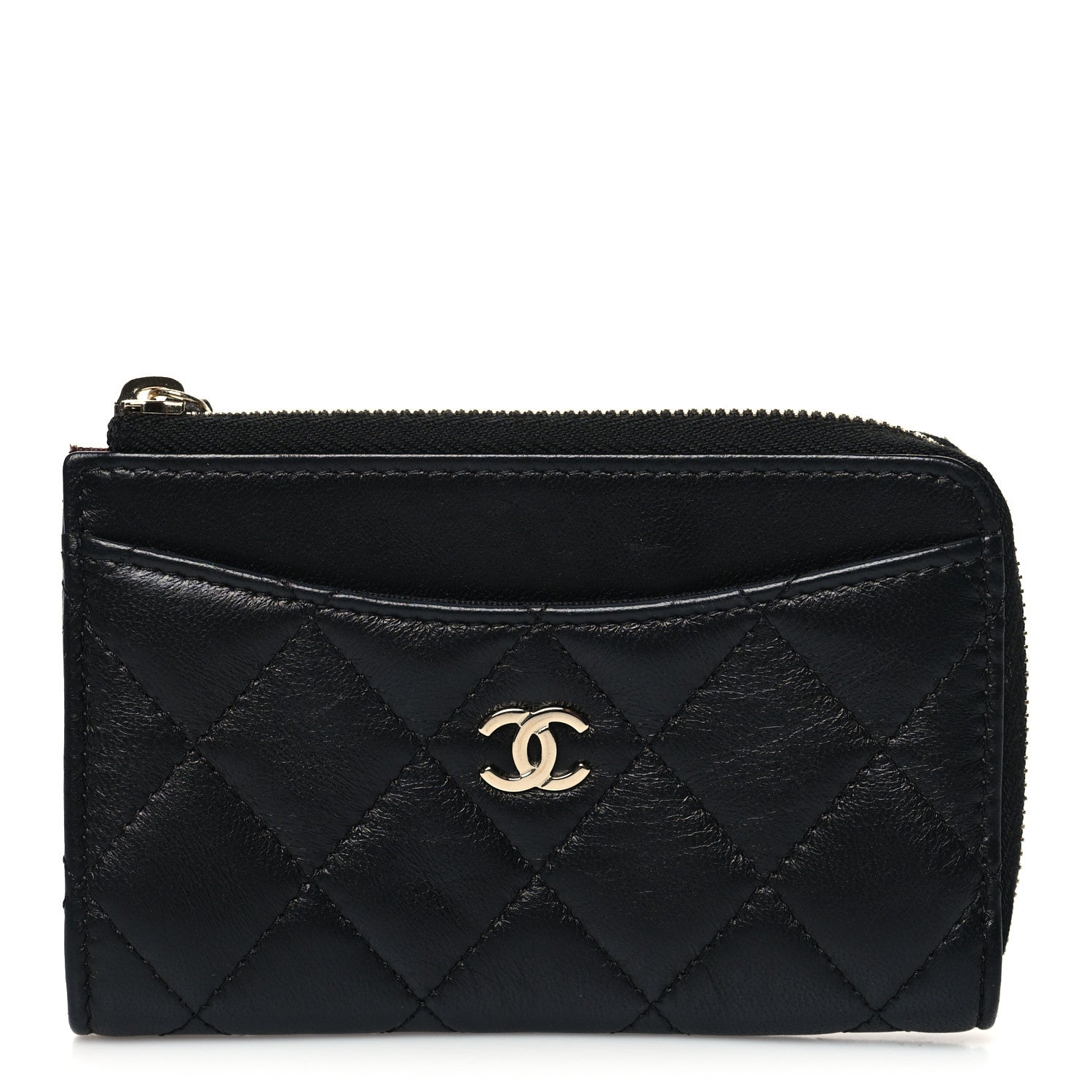 Chanel Lambskin Quilted Zip Card Holder Black 1 of 8