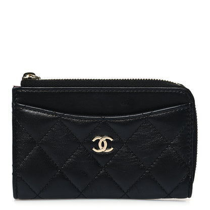 Chanel Lambskin Quilted Zip Card Holder Black 1 of 8
