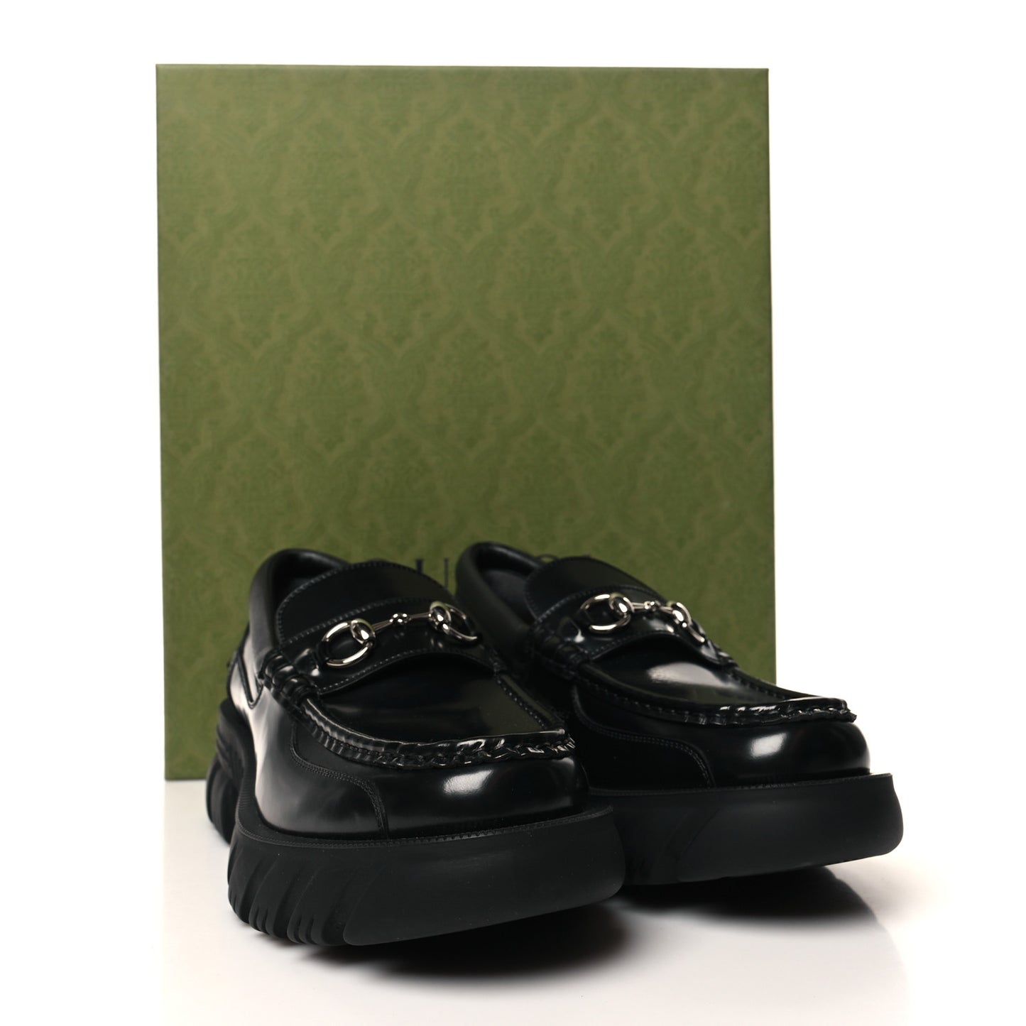 Magnum Calfskin Horsebit Mens Platform Lug Sole Loafers 8 Black
