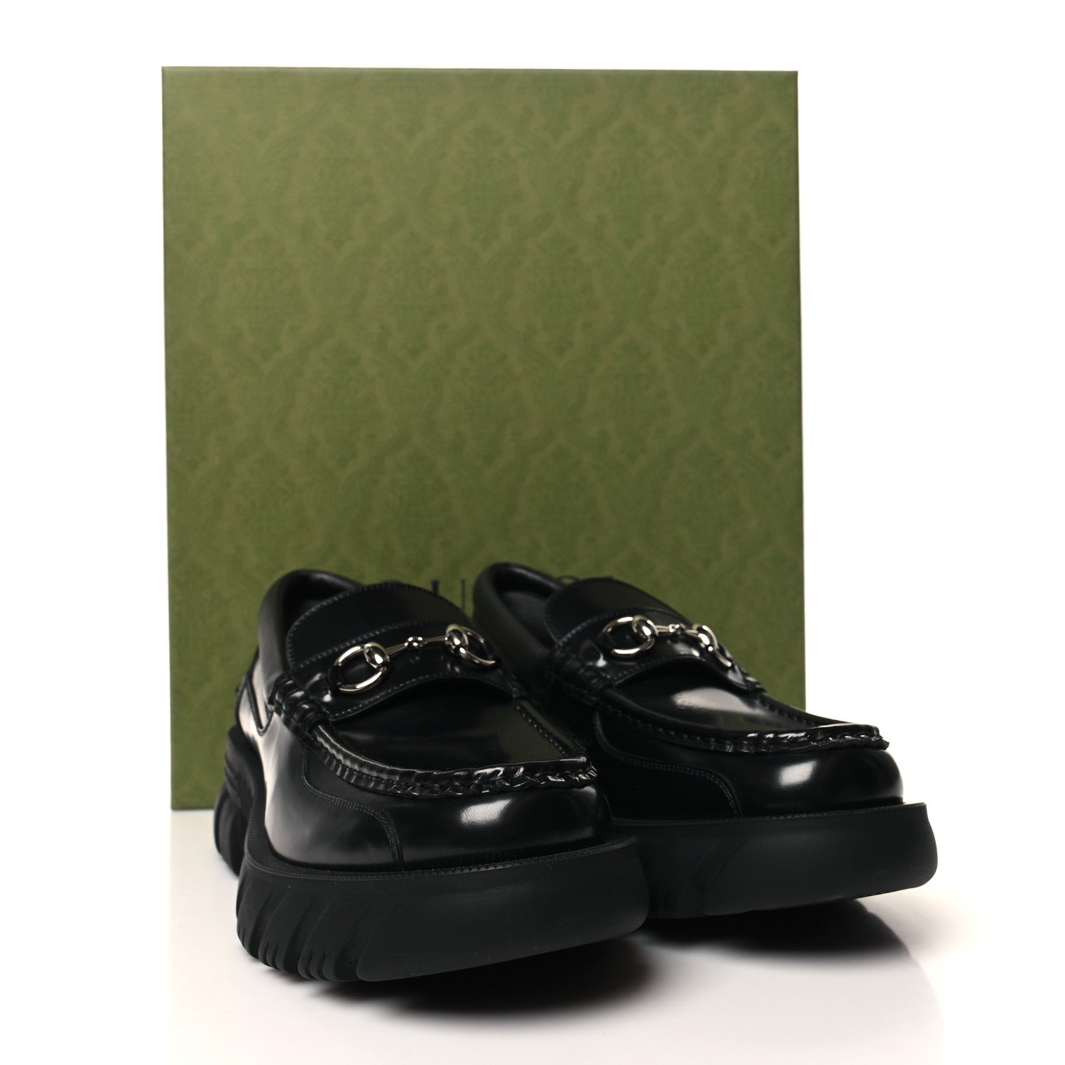 Gucci Magnum Calfskin Horsebit Mens Platform Lug Sole Loafers 8 Black 10 of 10