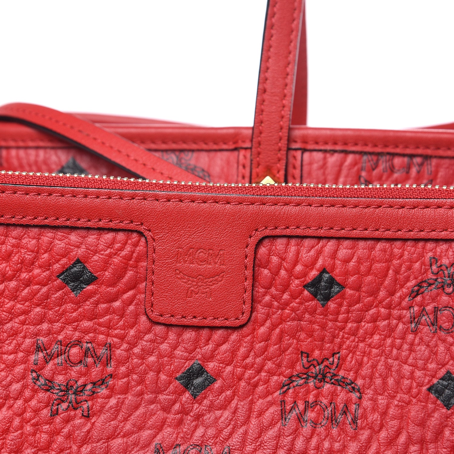 MCM Visetos Medium Anya Zip Top Shopper Tote Ruby Red 9 of 16