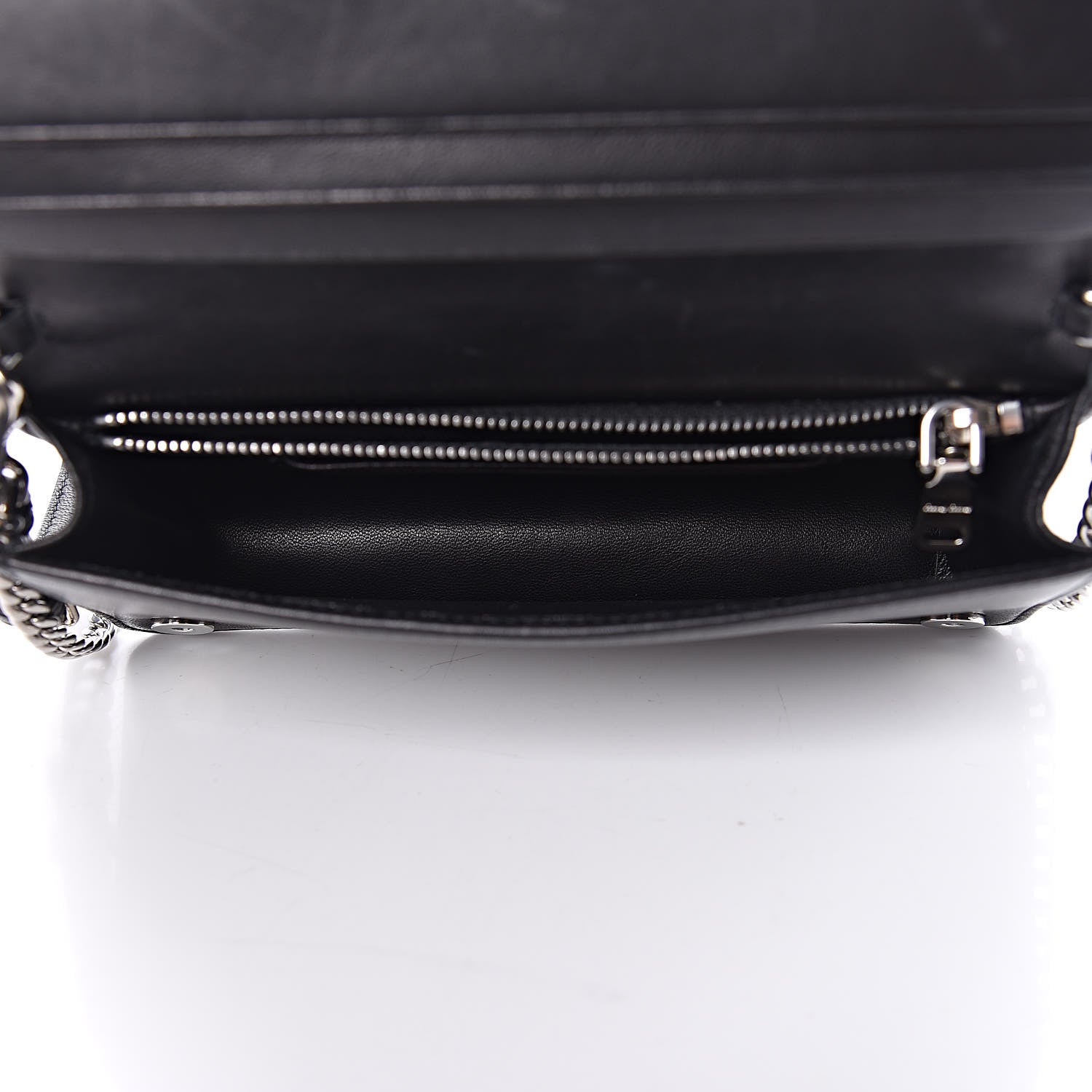 Miu Miu Nappa Matelasse Crystal Pearl Logo Chain Clutch Black 5 of 10