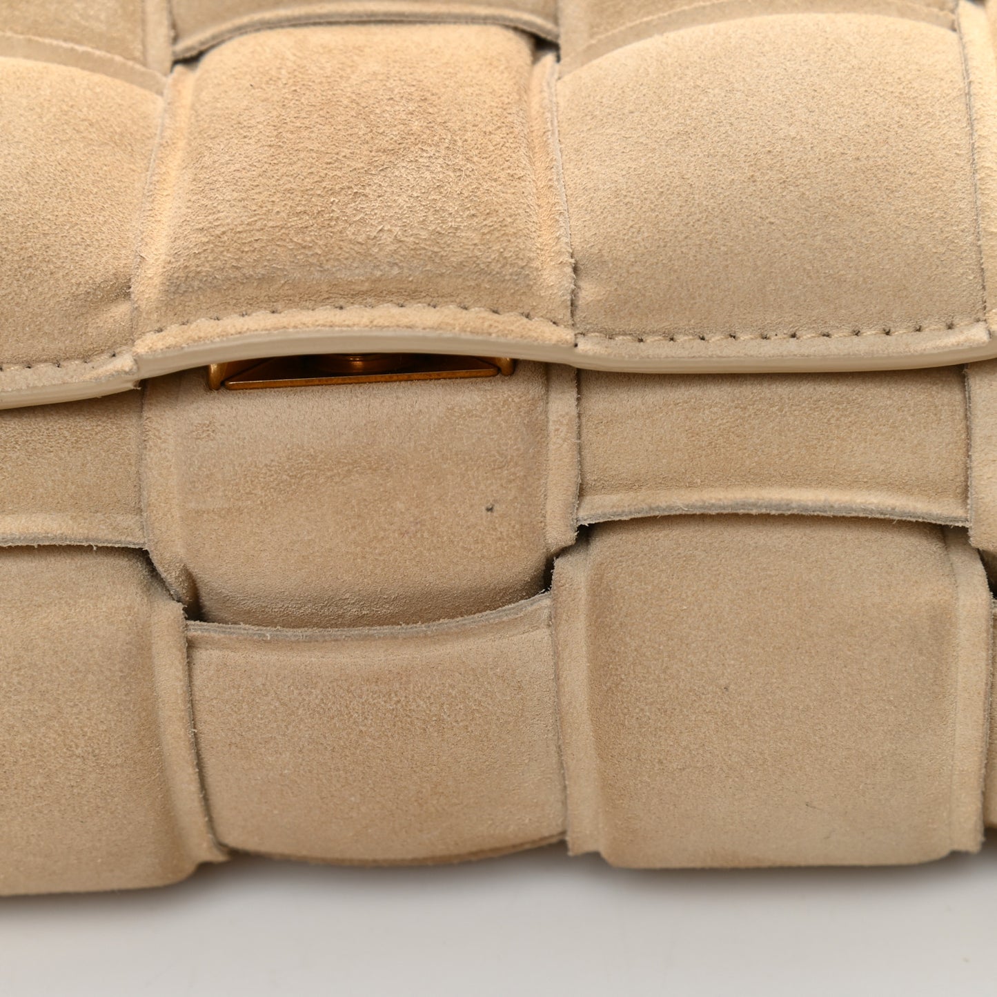 Suede Calfskin Maxi Intrecciato Padded Cassette Crossbody Bag Sand