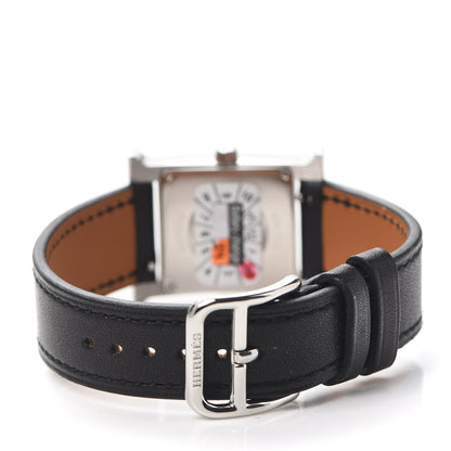 Hermes Stainless Steel Barenia Diamond Bezel Mother of Pearl 21mm Heure H Hour Quartz Watch Noir 3 of 6