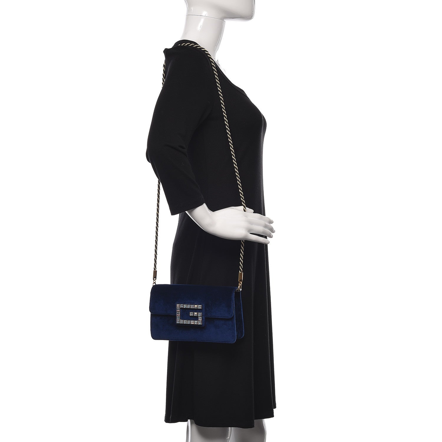 Gucci Velvet Crystal Square G Shoulder Bag Cobalt Blue 2 of 13