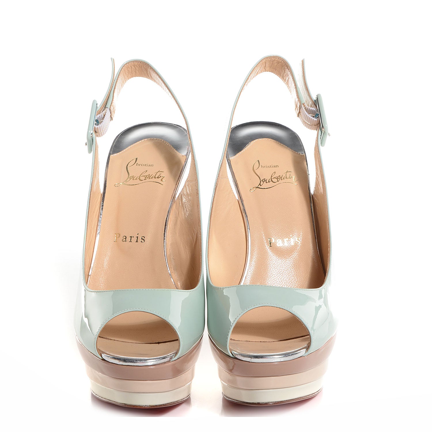 Christian Louboutin Patent 123 Scarpe 140 Platform Slingbacks Ice Blue 2 of 7