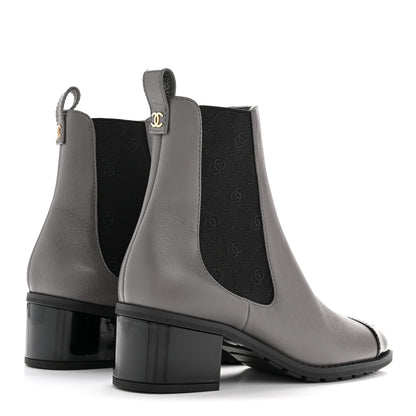 Chanel Calfskin Patent Cap Toe CC Short Boots 39 Grey Black 9 of 20