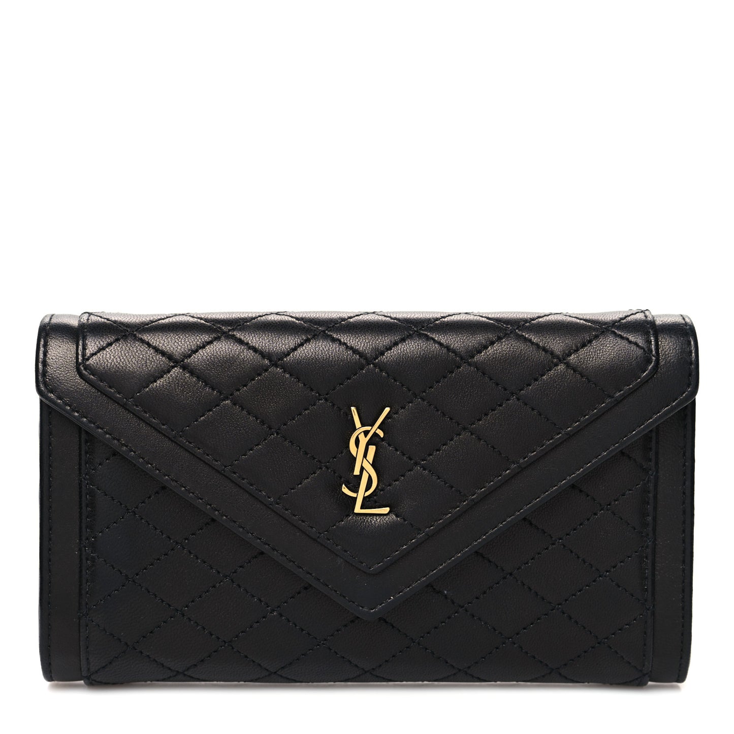 Lambskin Quilted Monogram Large Gabbie Flap Wallet Black