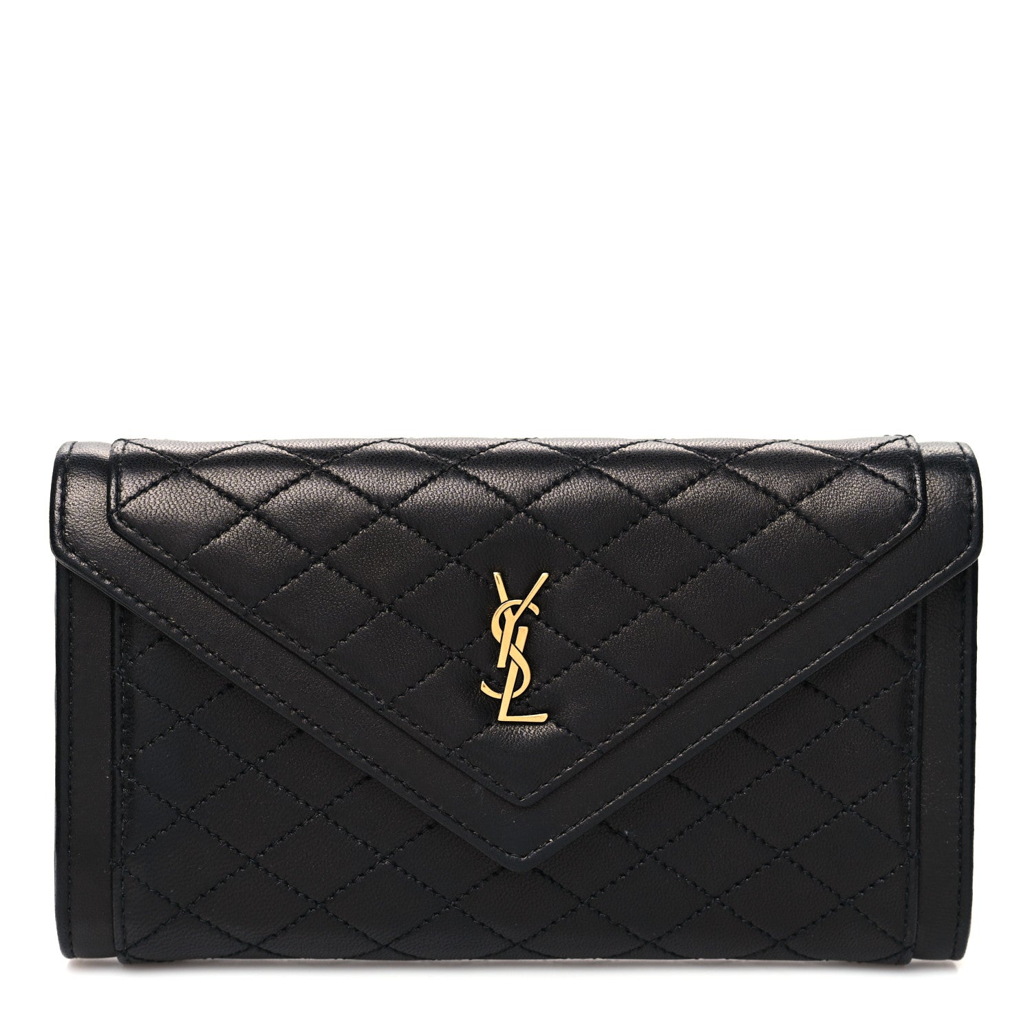 Saint Laurent Lambskin Quilted Monogram Large Gabbie Flap Wallet Black 1 of 11