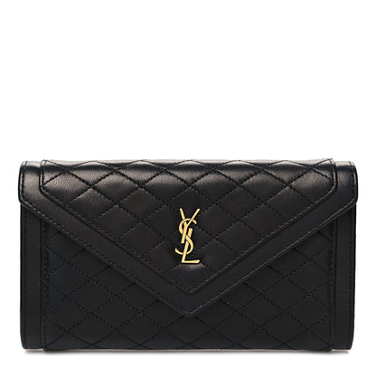 Saint Laurent Lambskin Quilted Monogram Large Gabbie Flap Wallet Black 1 of 11